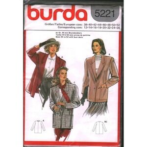 Burda 5221 Sewing Pattern Womens Jacket Blazer Sizes 12-26 Vintage Style Uncut